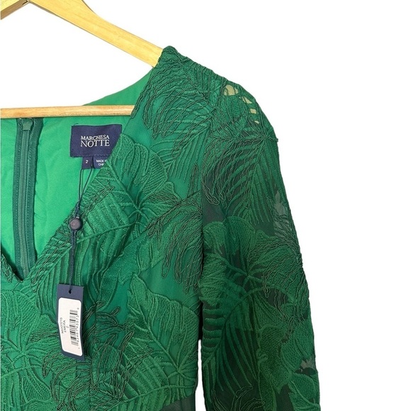 NWT Marchesa Notte Embroidered Gown Green Formal Dress 2 - Picture 5 of 12